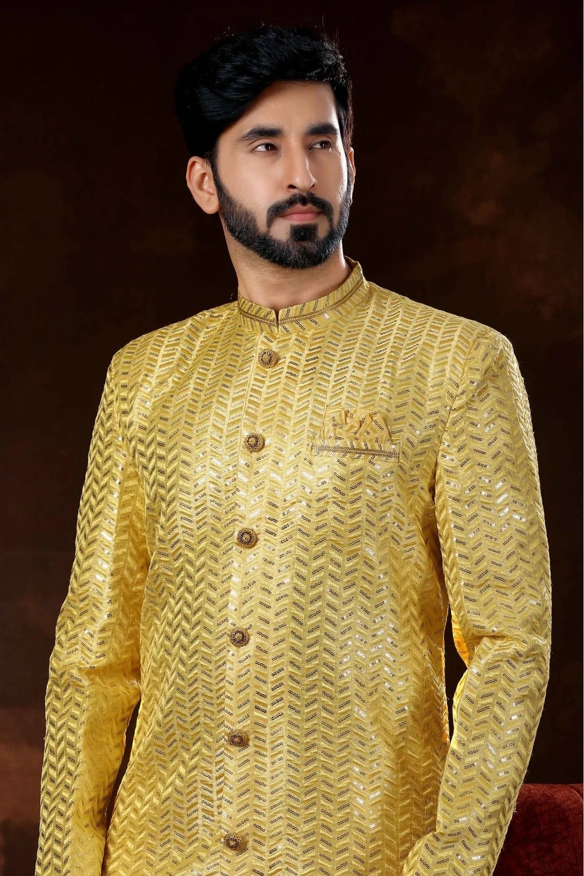 Yellow Colour Art Silk Sherwani SH1040361 A