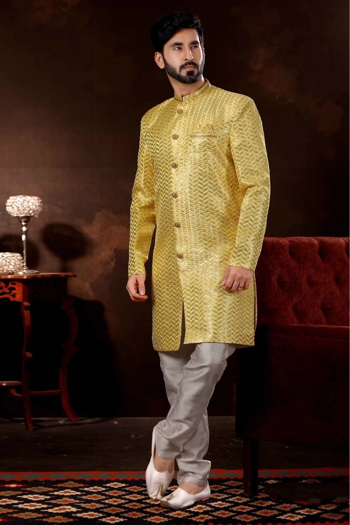Yellow Colour Art Silk Sherwani SH1040361