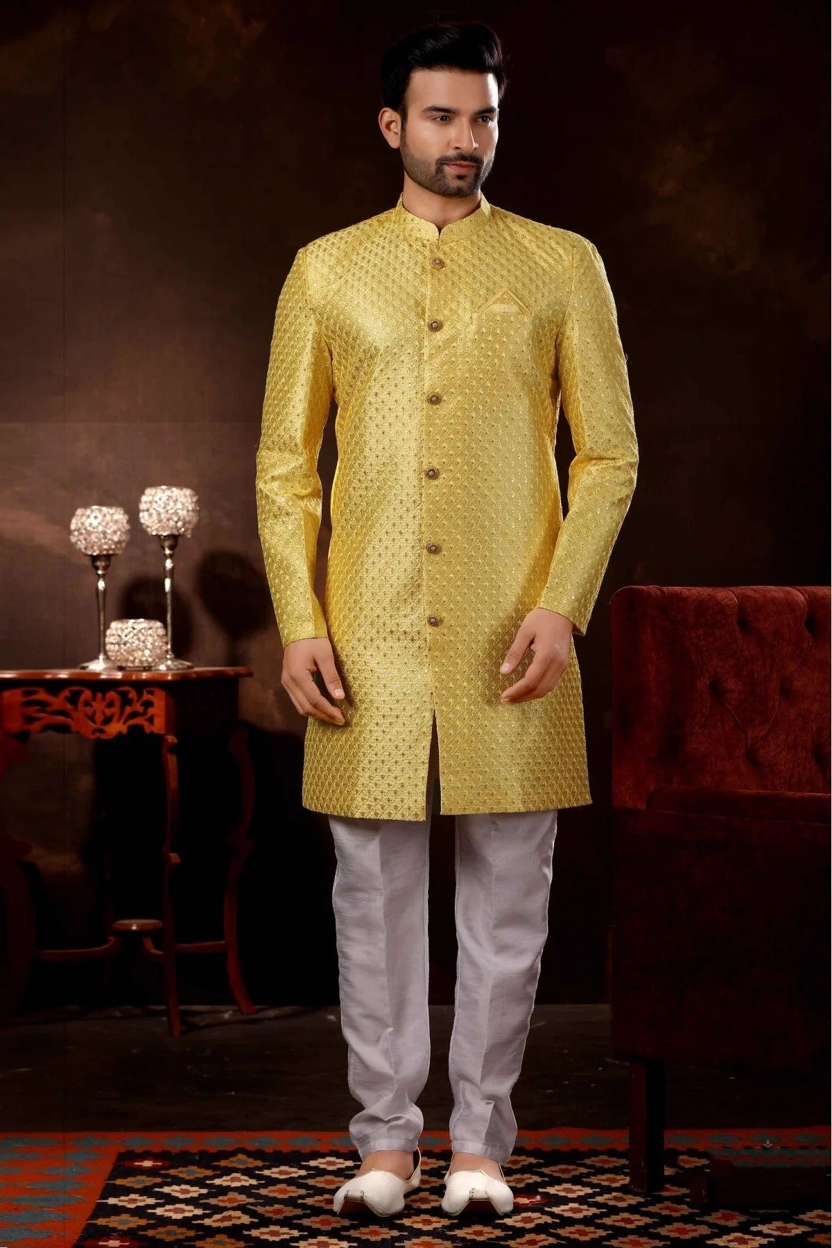 Yellow Colour Art Silk Sherwani SH1040366