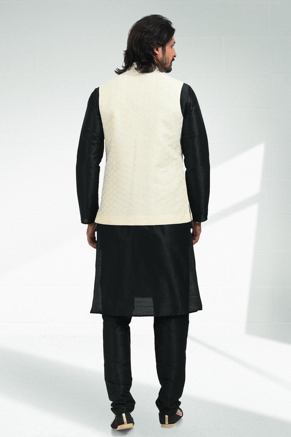 Yellow Colour Art Silk Thread Work Kurta Pajama With Jacket