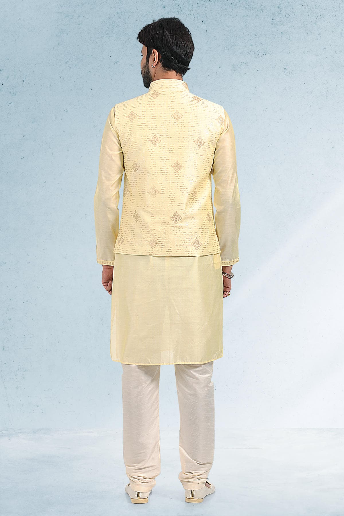 Yellow Colour Art Silk Thread Work Kurta Pajama With Jacket