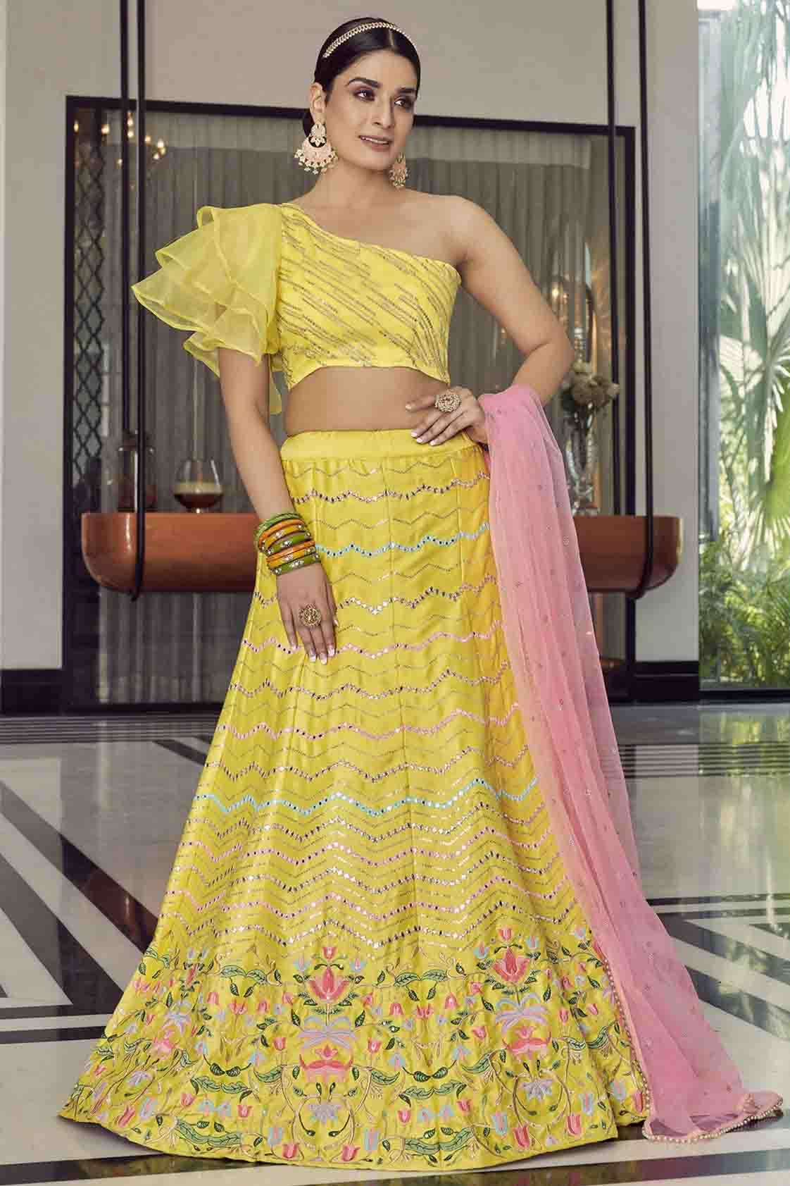Yellow Colour Art Silk Thread Work Lehenga Choli LC1080594