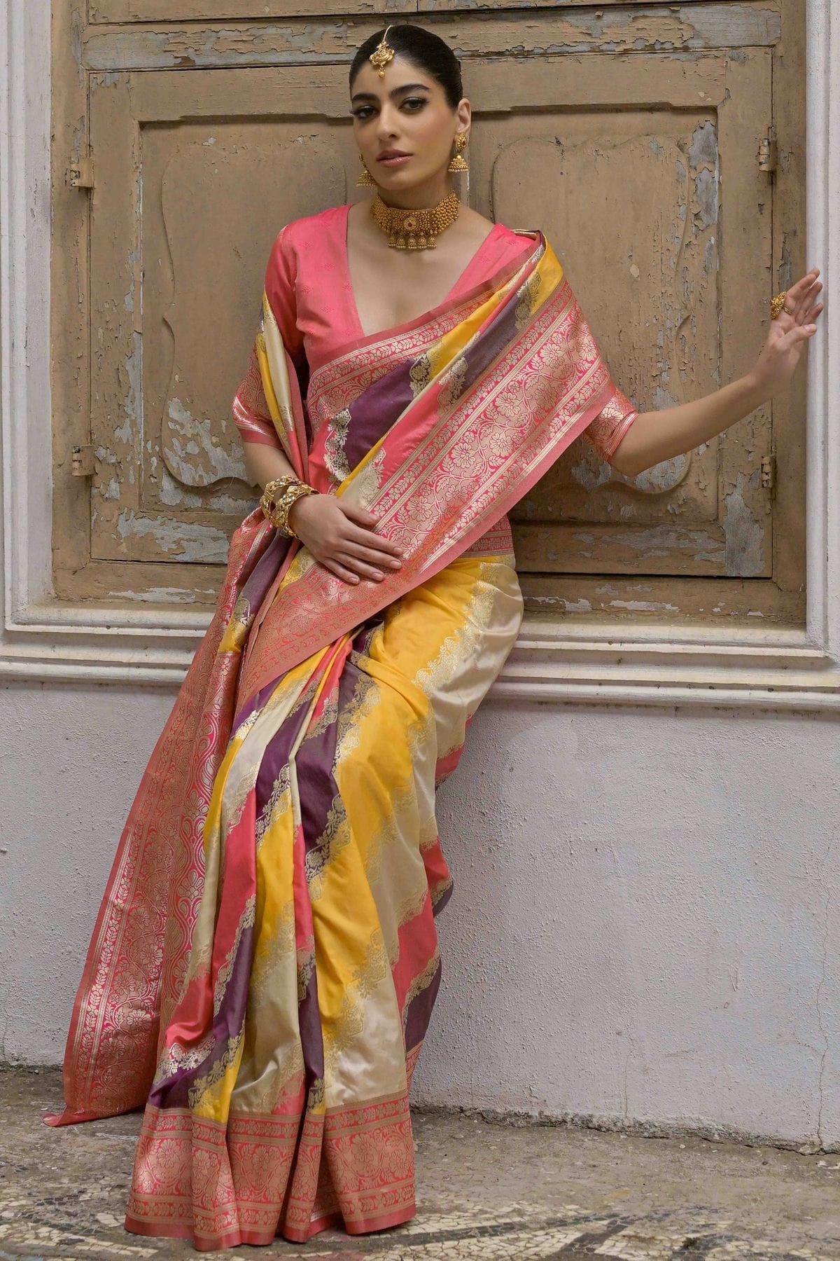Yellow Colour Banarasi Silk Traditional Saree SD1260044 B