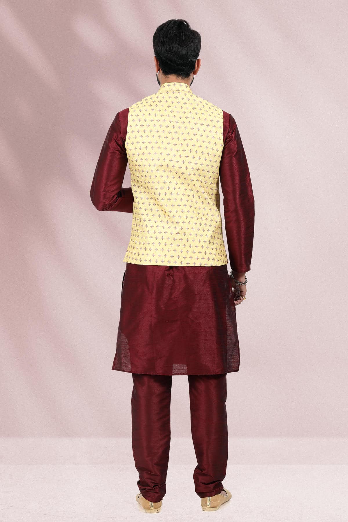 Yellow Colour Banarasi Silk Woven Work Kurta Pajama With Jacket