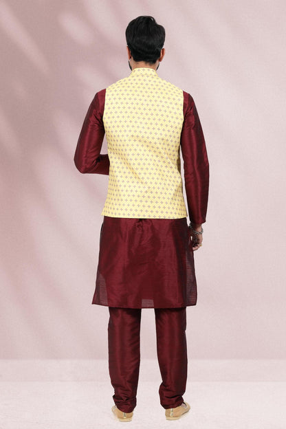 Yellow Colour Banarasi Silk Woven Work Kurta Pajama With Jacket