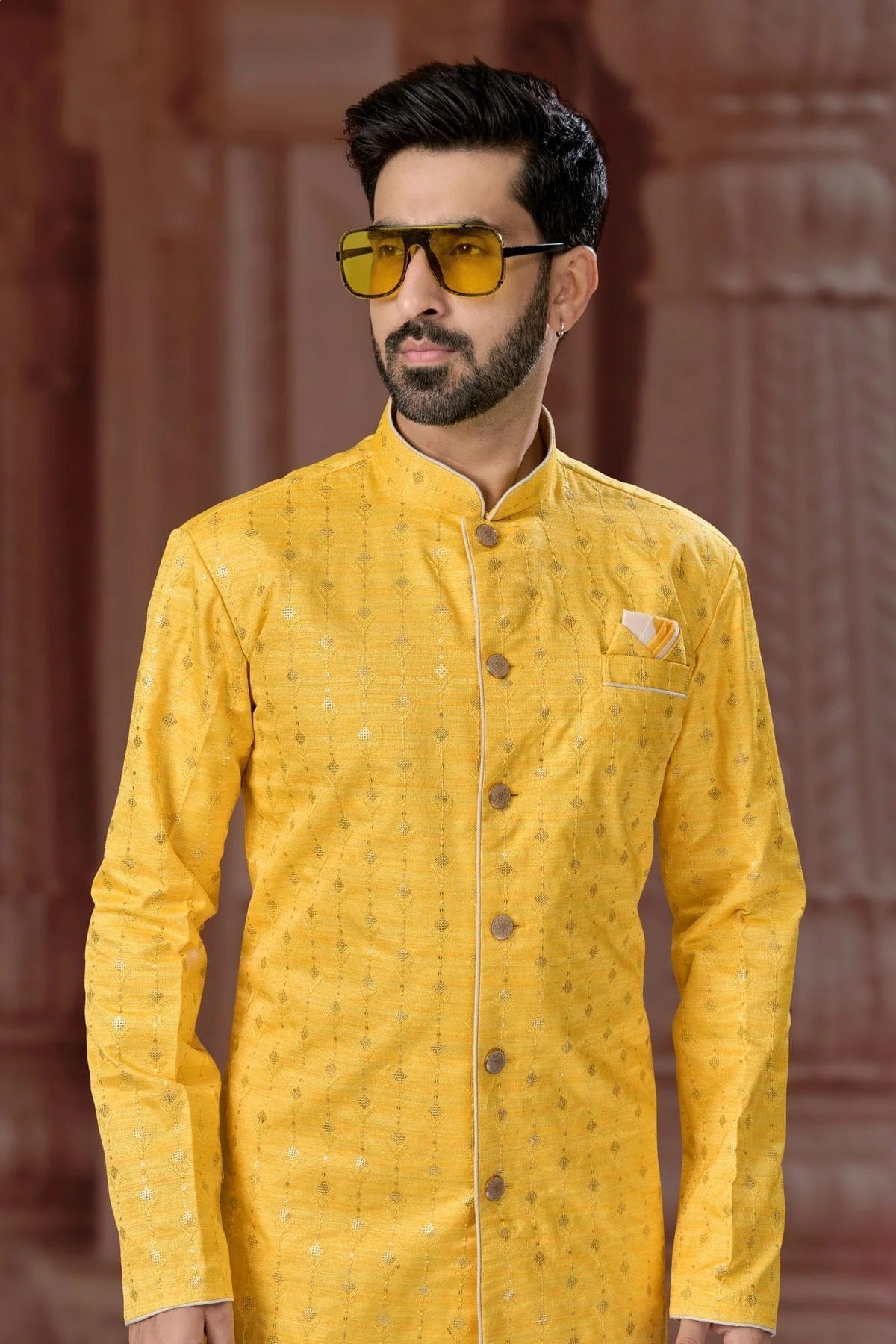 Yellow Colour Banglori Silk Sherwani SH1040566 A