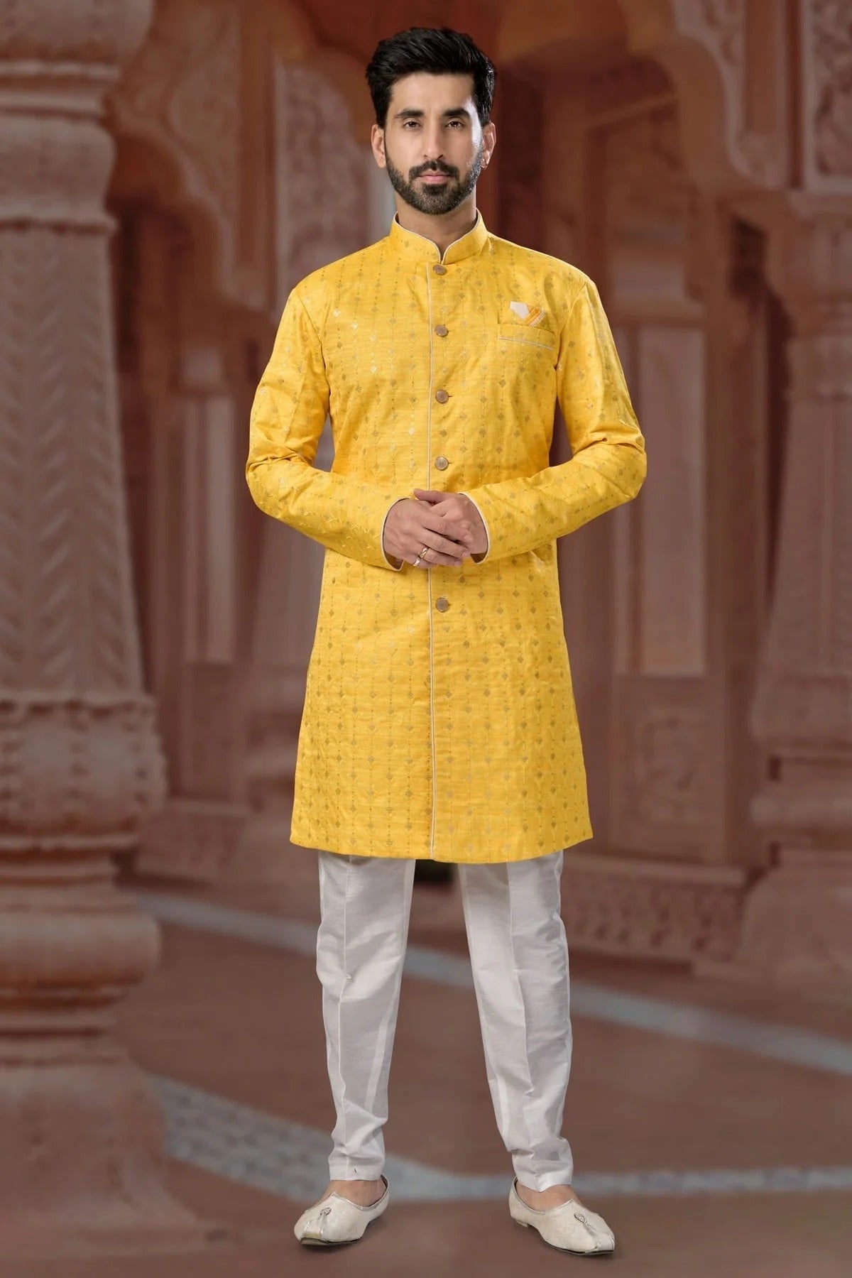 Yellow Colour Banglori Silk Sherwani SH1040566