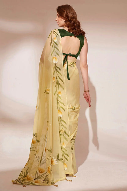 Yellow Colour Blooming Organza Saree SD1110432 A