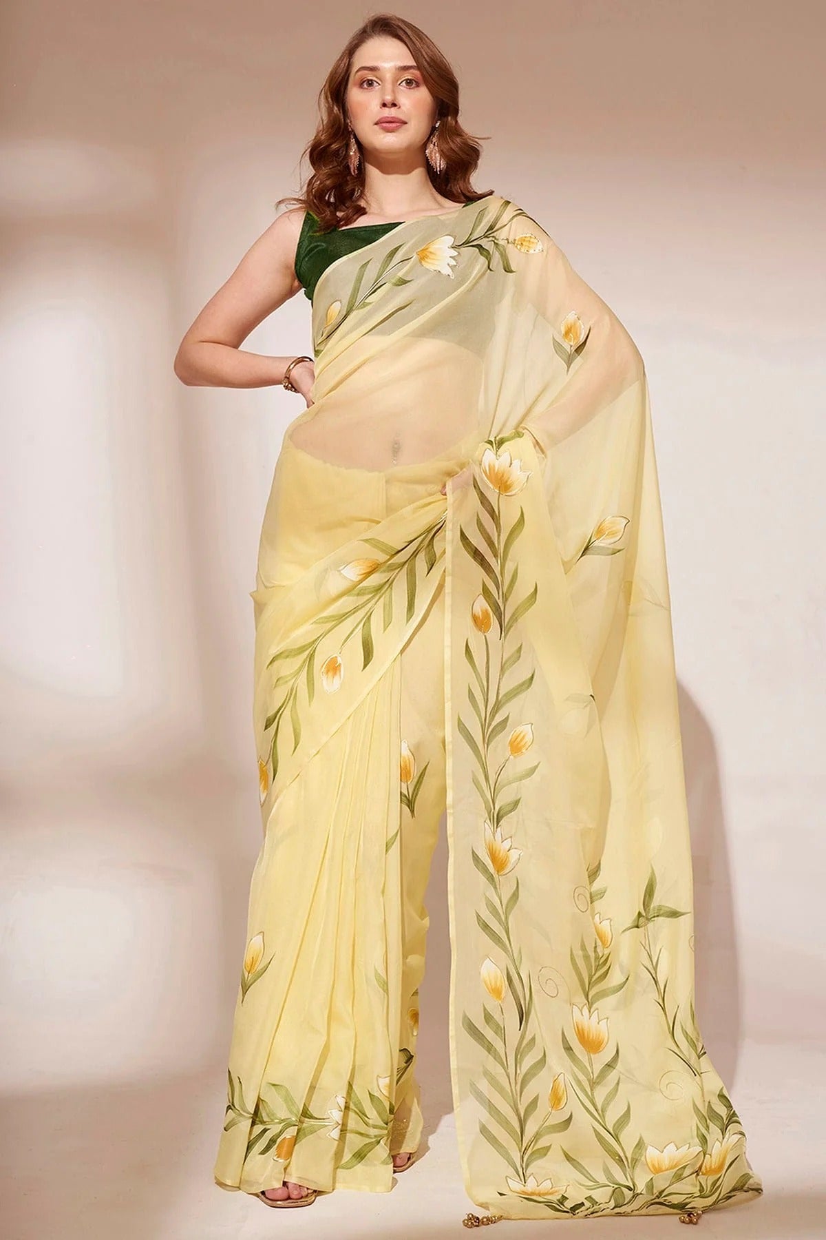 Yellow Colour Blooming Organza Saree SD1110432