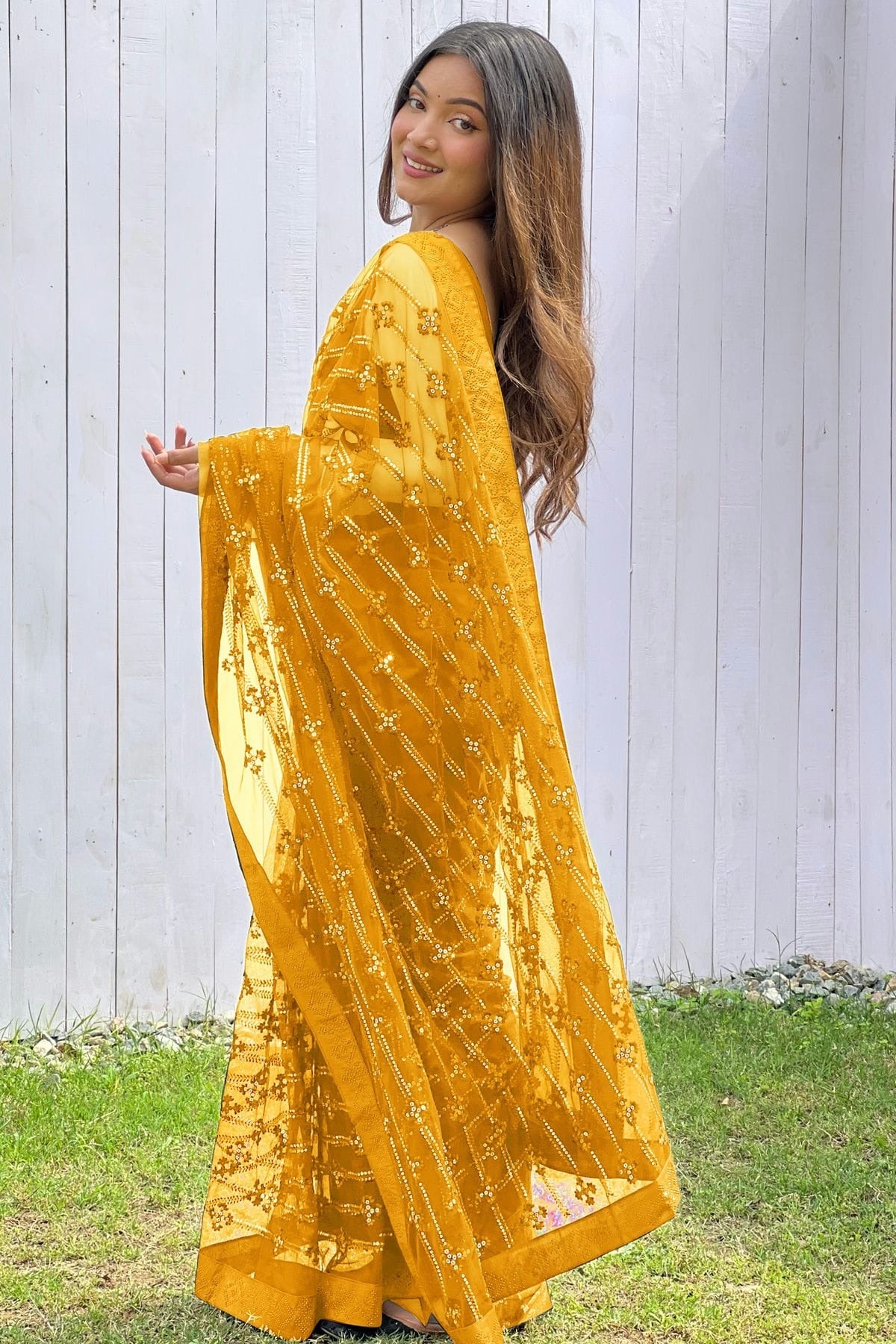 Yellow Colour Butterfly Net Designer Saree SD1111840 A