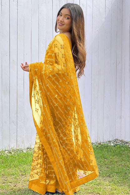 Yellow Colour Butterfly Net Designer Saree SD1111840 A
