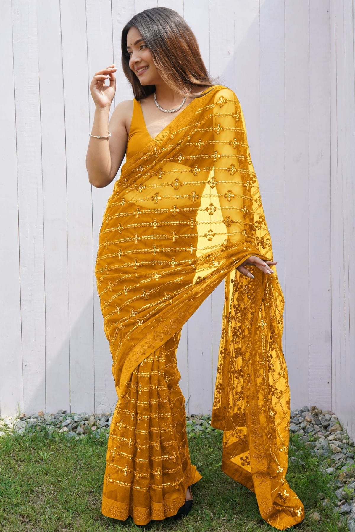 Yellow Colour Butterfly Net Designer Saree SD1111840