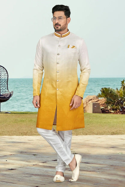Yellow Colour Champion Silk Indo Western Sherwani SH1040512
