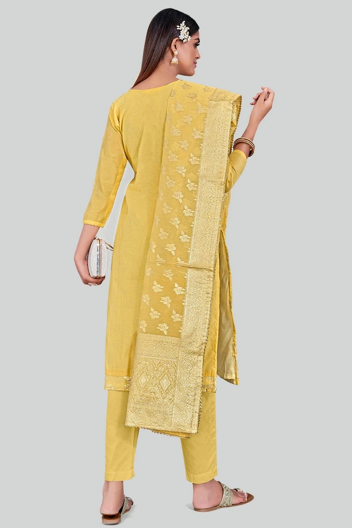 Yellow Colour Chanderi Silk Pant Style Suit SM1110600 A