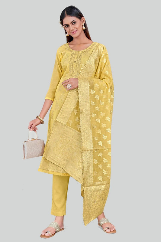 Yellow Colour Chanderi Silk Pant Style Suit SM1110600