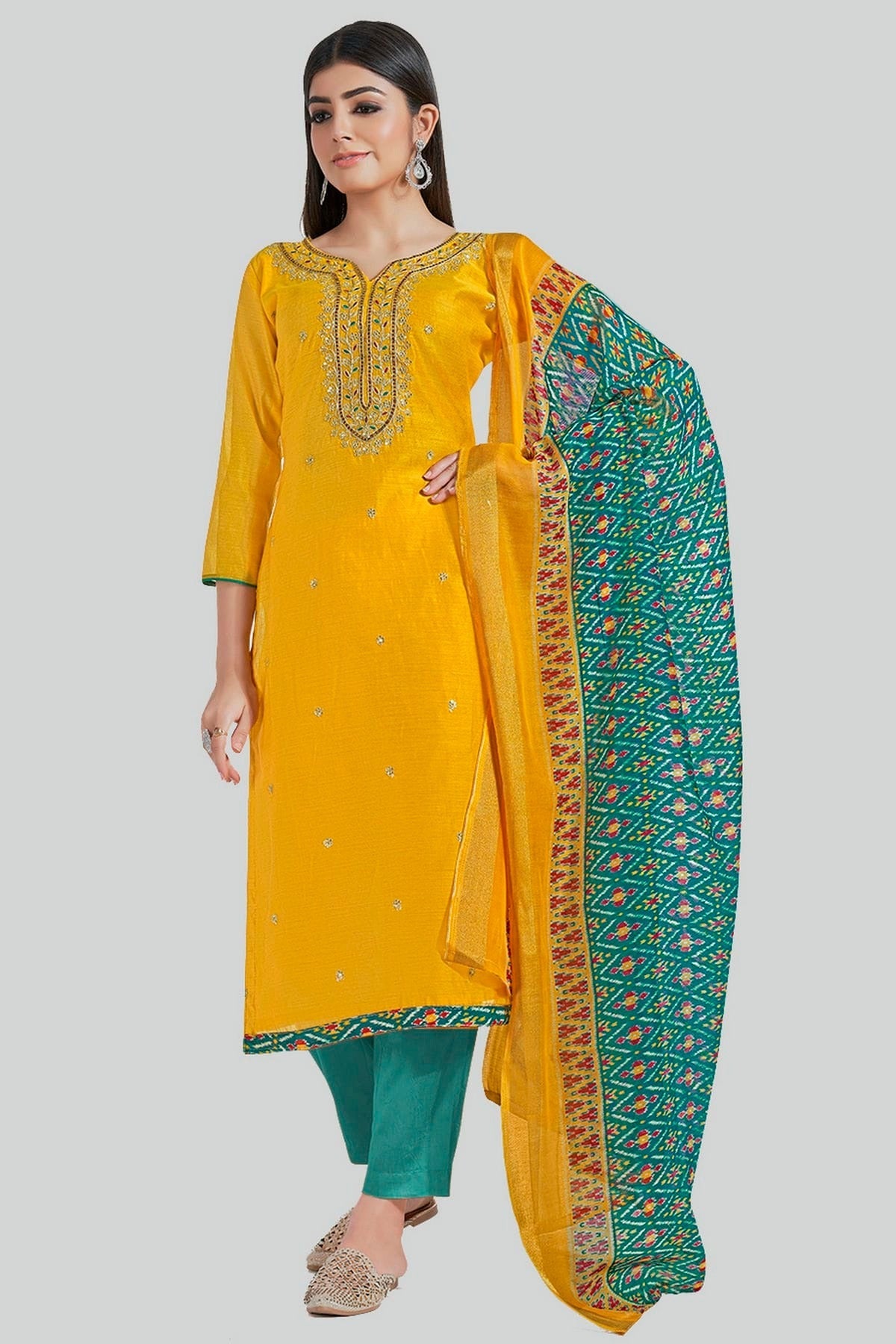 Yellow Colour Chanderi Silk Pant Style Suit SM1110608
