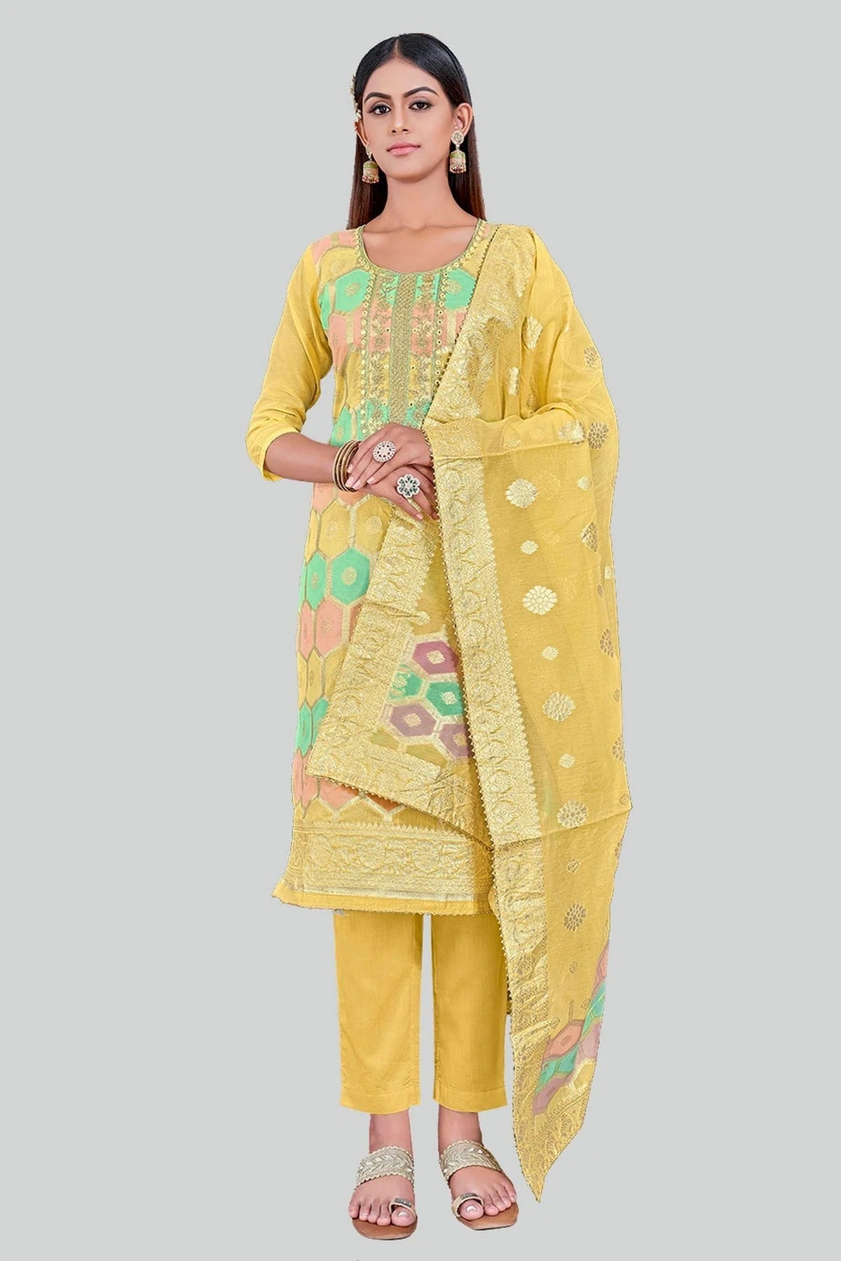 Yellow Colour Chanderi Silk Pant Style Suit SM1110615