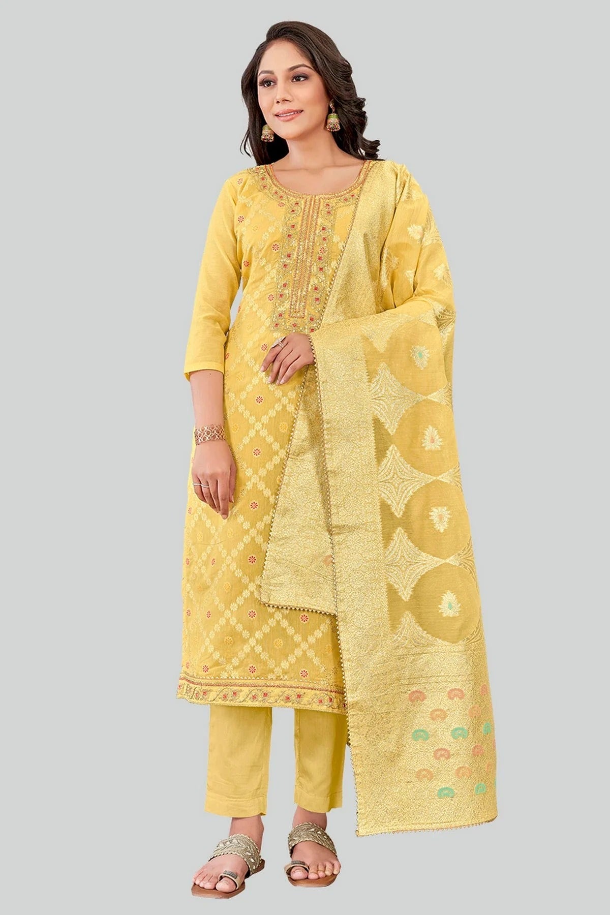 Yellow Colour Chanderi Silk Pant Style Suit SM1110620
