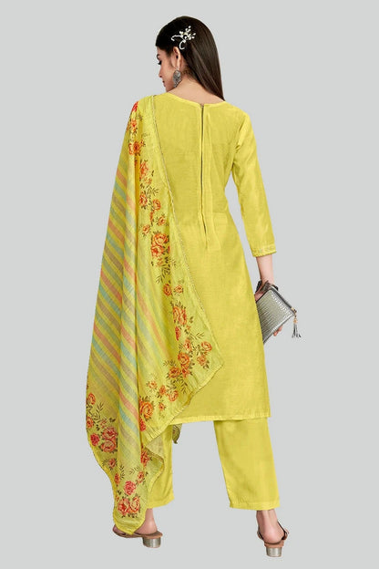 Yellow Colour Chanderi Silk Pant Style Suit SM1110634 A