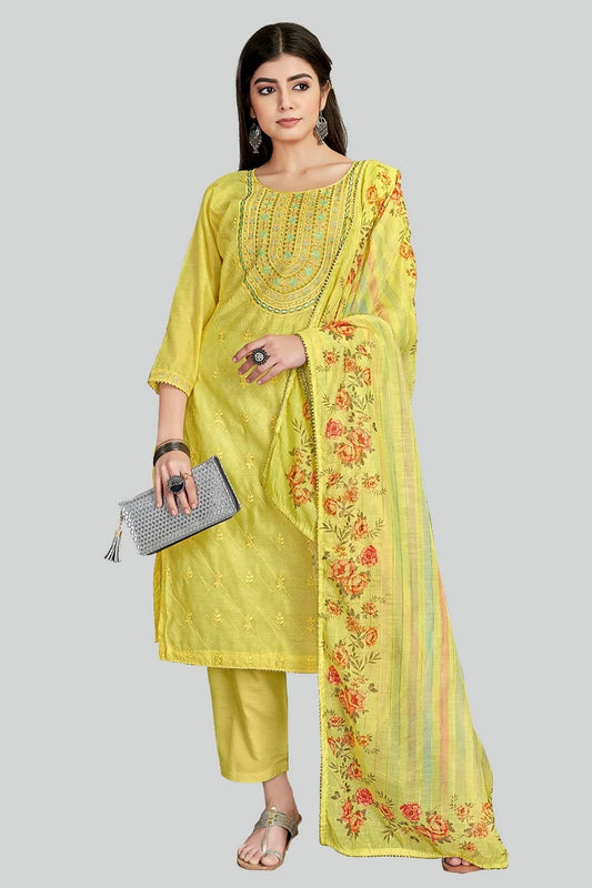 Yellow Colour Chanderi Silk Pant Style Suit SM1110634