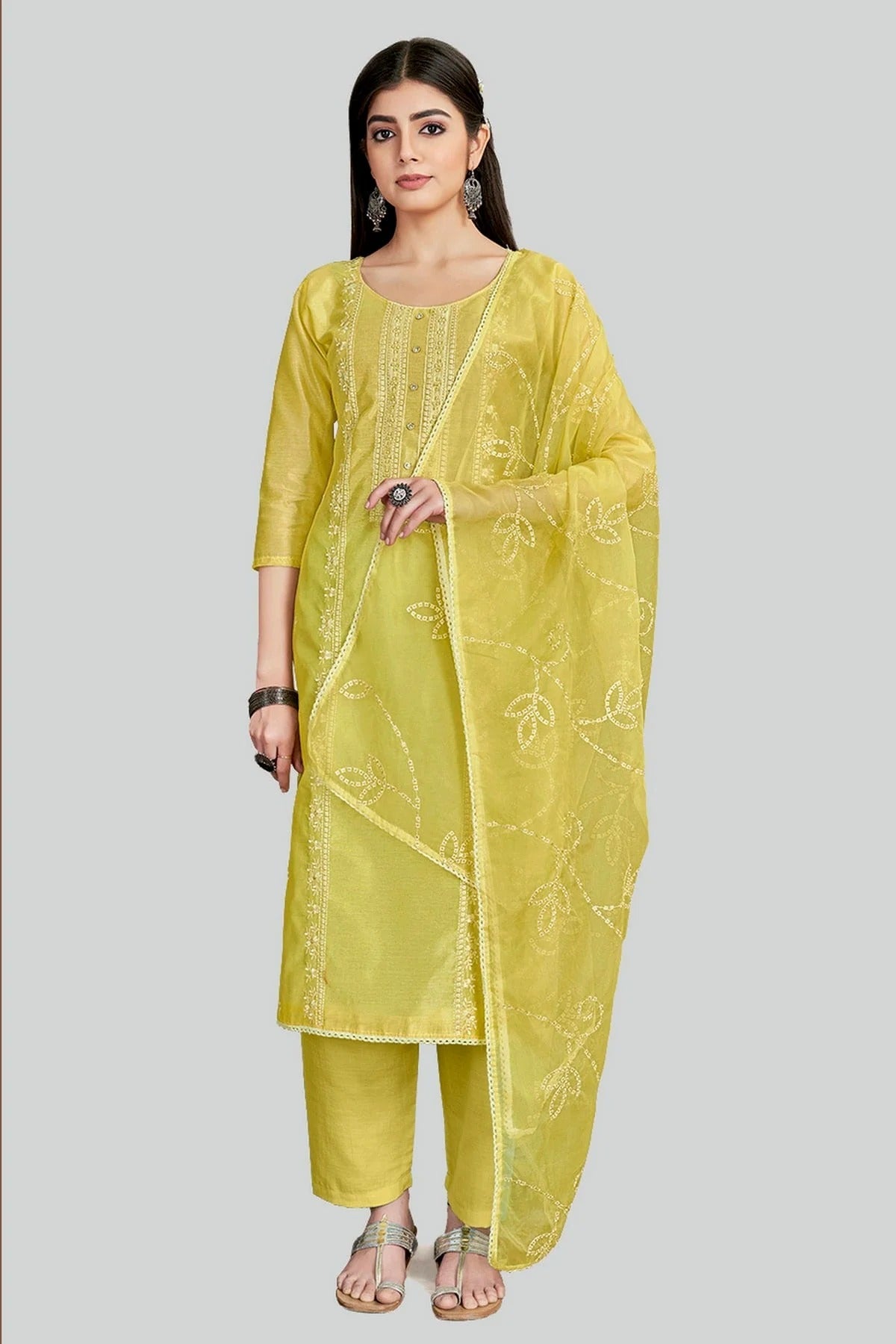Yellow Colour Chanderi Silk Pant Style Suit SM1110637