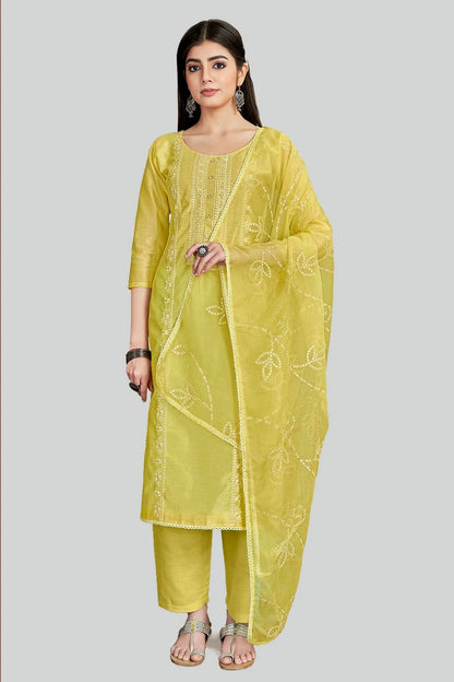 Yellow Colour Chanderi Silk Pant Style Suit SM1110637