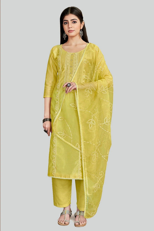 Yellow Colour Chanderi Silk Pant Style Suit SM1110637