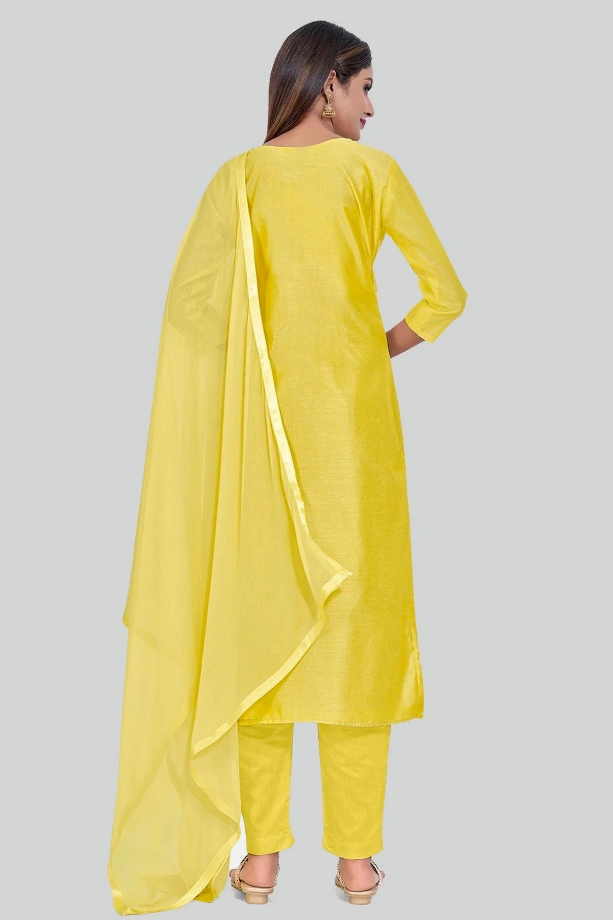 Yellow Colour Chanderi Silk Pant Style Suit SM1110653 A