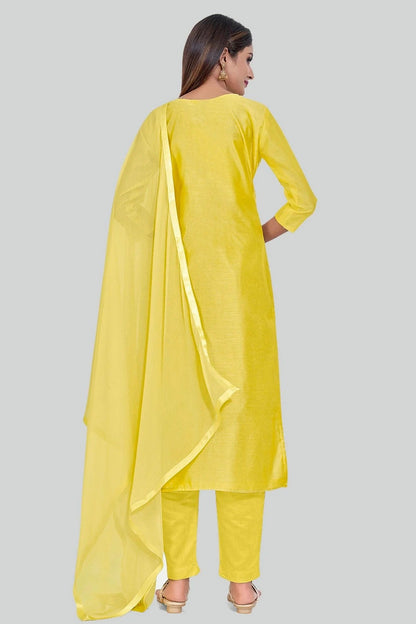 Yellow Colour Chanderi Silk Pant Style Suit SM1110653 A