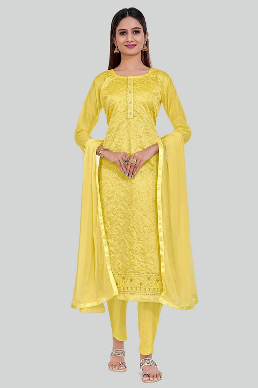 Yellow Colour Chanderi Silk Pant Style Suit SM1110653