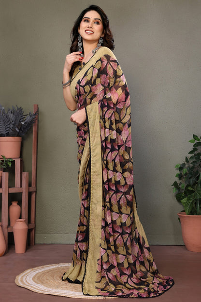 Yellow Colour Chiffon Printed Saree