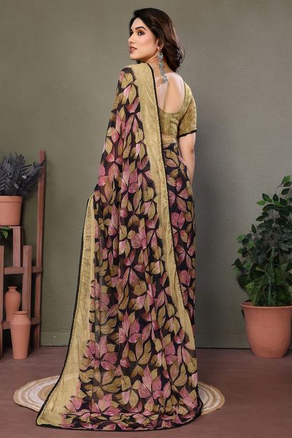 Yellow Colour Chiffon Printed Saree