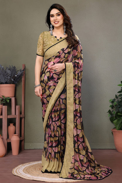 Yellow Colour Chiffon Printed Saree