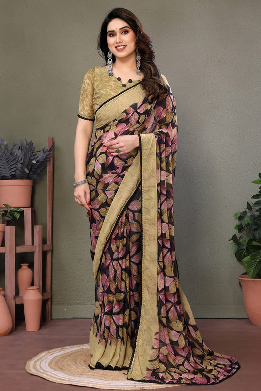 Yellow Colour Chiffon Printed Saree