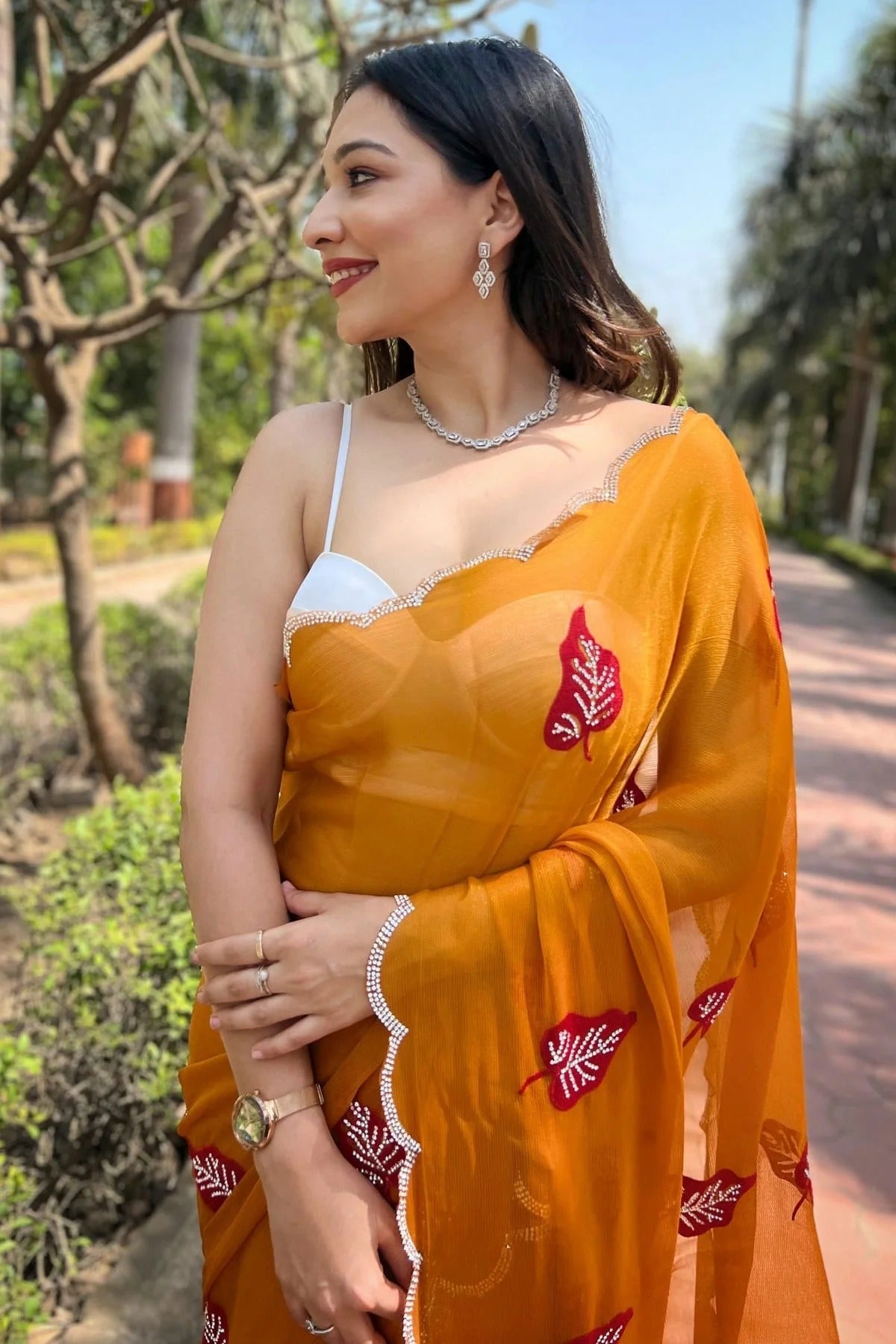 Yellow Colour Chiffon Saree SD1110376 A