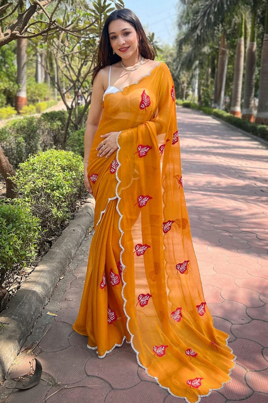 Yellow Colour Chiffon Saree SD1110376