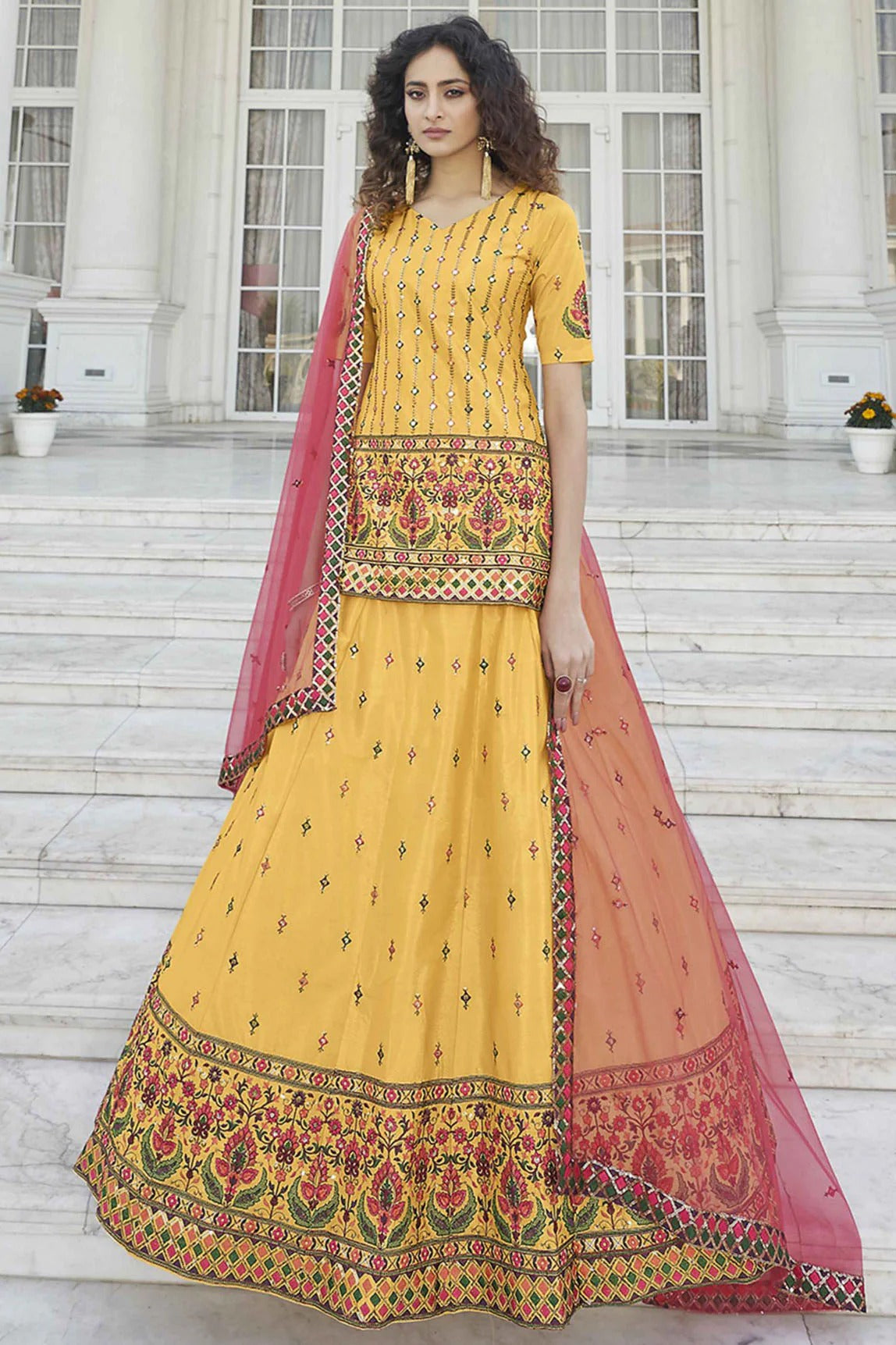 Yellow Colour Chinon Chiffon Embroidery Lehenga Suit SM1150214 A