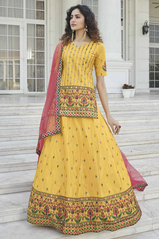 Yellow Colour Chinon Chiffon Embroidery Lehenga Suit SM1150214