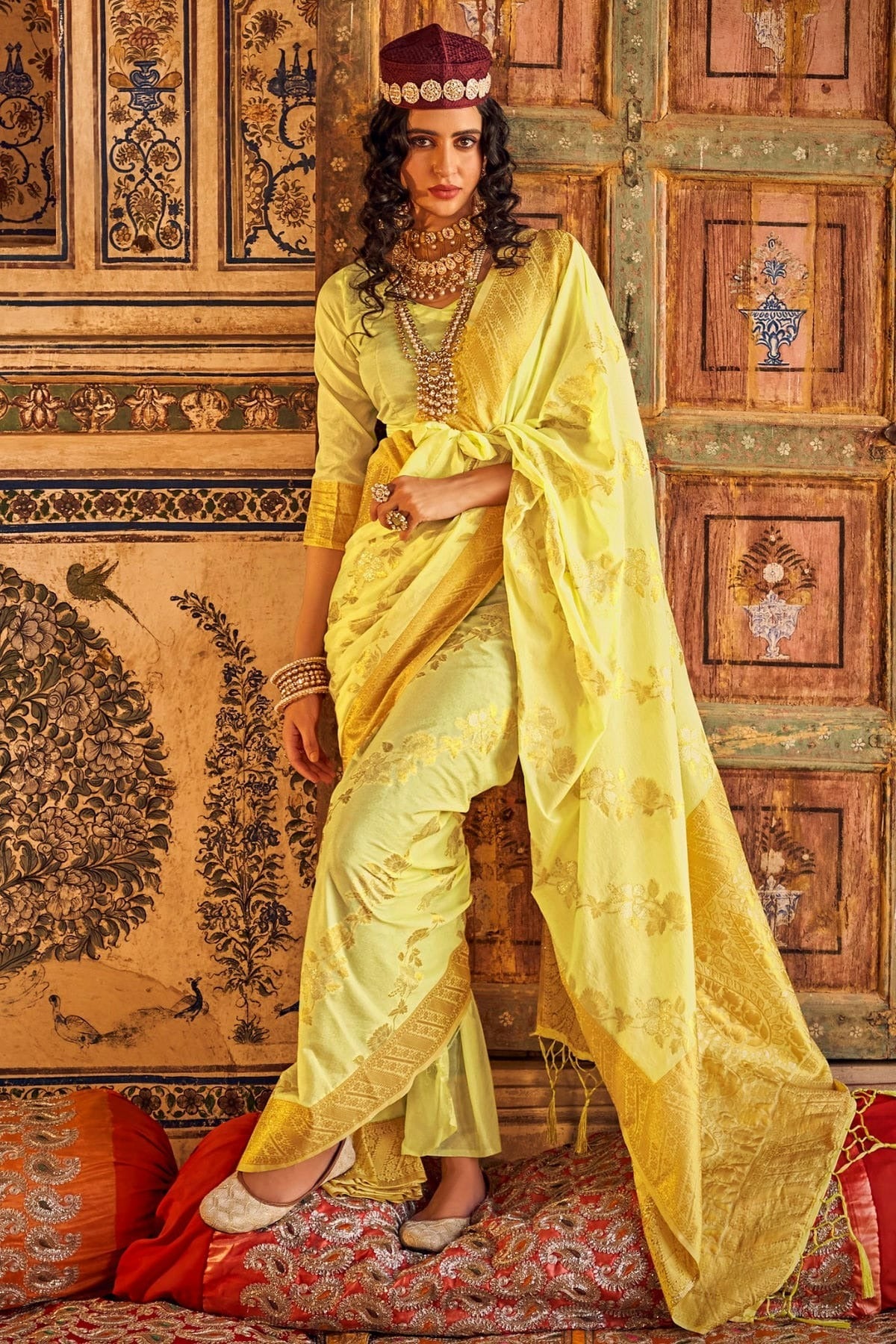 Yellow Colour Chinon Georgette Woven Work Saree SD1290083