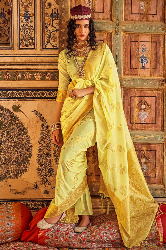 Yellow Colour Chinon Georgette Woven Work Saree SD1290083