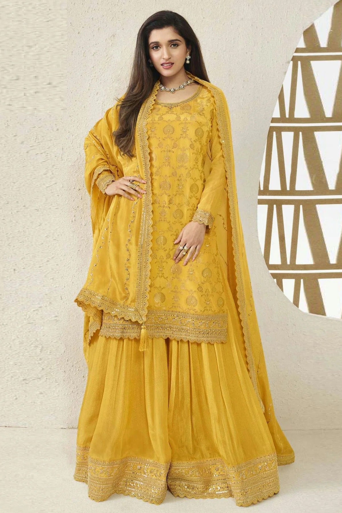 Yellow Colour Chinon Sharara Suit SM1110699