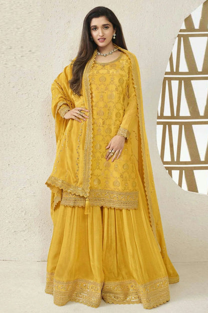 Yellow Colour Chinon Sharara Suit SM1110699