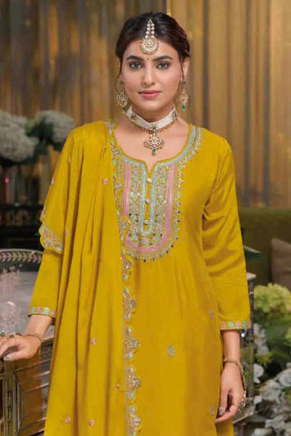 Yellow Colour Chinon Stitched Lehenga Suit SS1140933 A