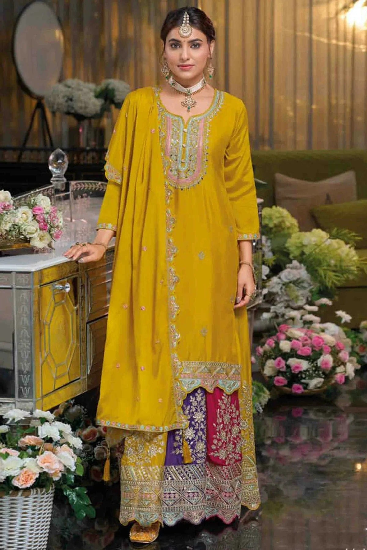 Yellow Colour Chinon Stitched Lehenga Suit SS1140933