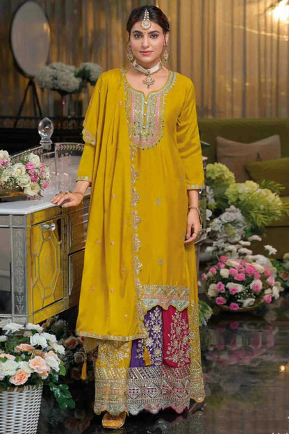 Yellow Colour Chinon Stitched Lehenga Suit SS1140933