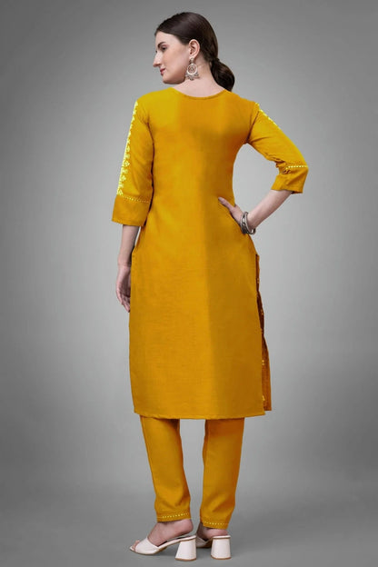 Yellow Colour Cotton Blend Kurta And Pant Set KR1111333 A
