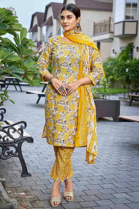 Yellow Colour Cotton Blend Stitched Suit SS1112978