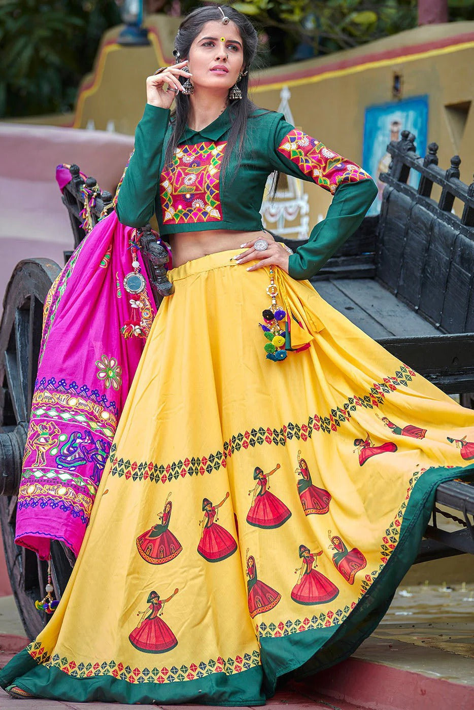 Yellow Colour Cotton Embroidery Lehenga Choli LC1150005