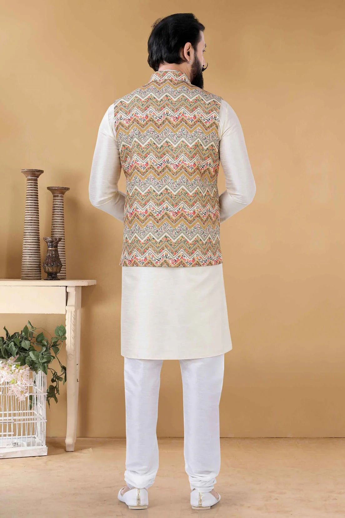Yellow Colour Cotton Kurta Pajama With Jacket KP1130091 A