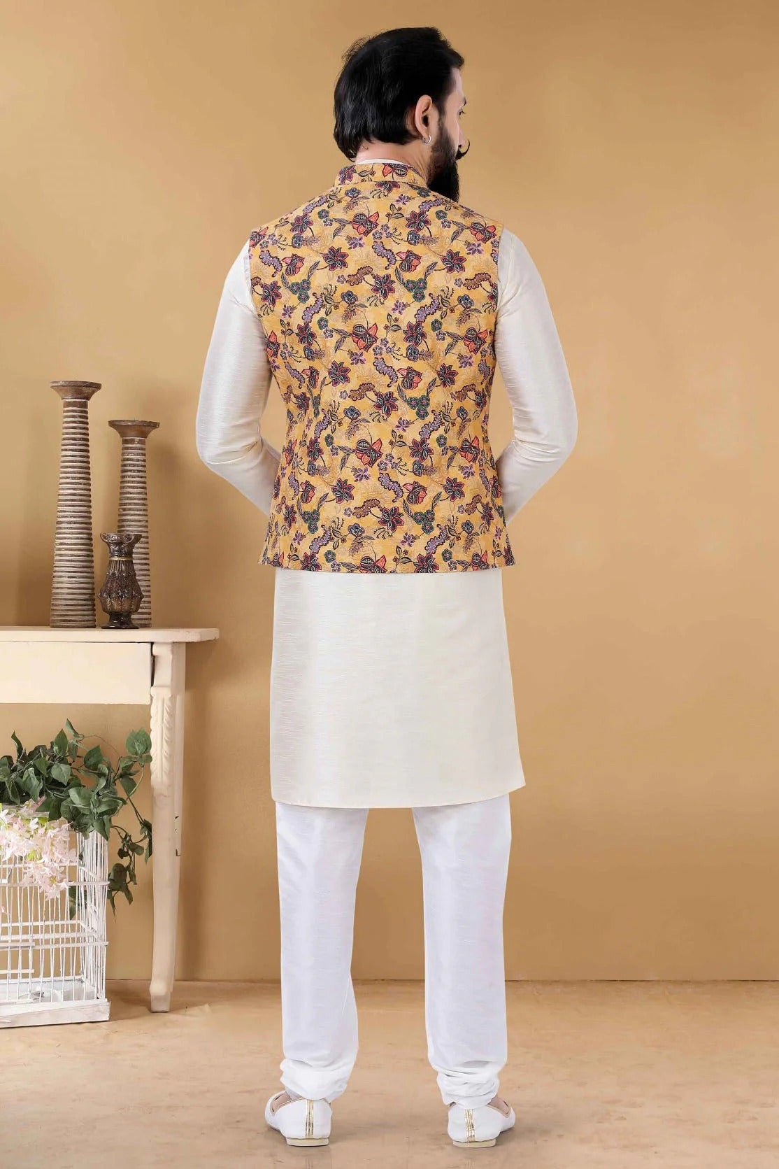 Yellow Colour Cotton Kurta Pajama With Jacket KP1130093 A